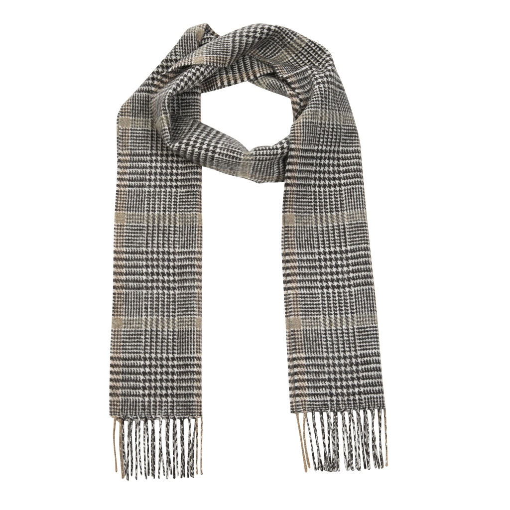 john hanly irish wool scarf long black white glen beige overcheck