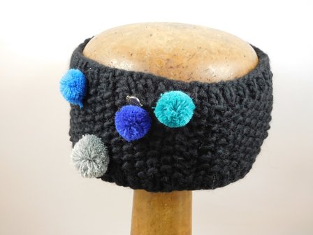 seeberger knitted hoofdband wolmix pompom zwart