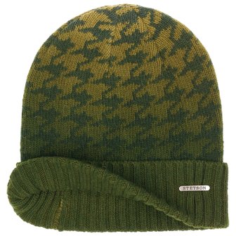 Stetson Beanie Percylane Wool Houndstooth GREEN