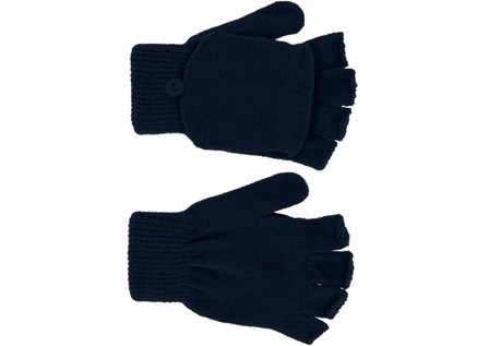 Fibi kinder knitted vingerloze handschoenen met kapje Navy