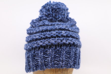 Fiebig knitted beanie muts met pompom Blauw