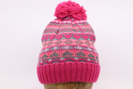 Fiebig knitted kindermuts Hot pink en Grijs 