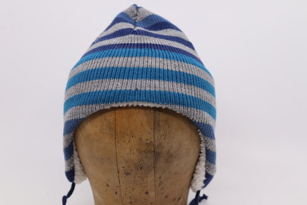 Fibi Kinder Knitted gestreepte Muts Blauw en Grijs
