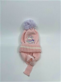 Fibi Knitted babymuts met pompom Roze