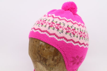 Fibi Kinder Knitted Muts Pompom Neon Roze