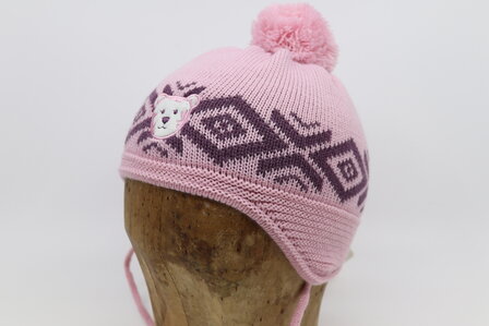 Fibi Kinder Knitted Muts Beertje Roze