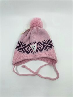 Fibi Kinder Knitted Muts Beertje Roze