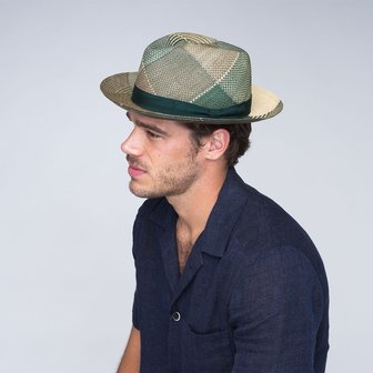 Bailey Giger Fedora Toquilla Palm BLUE SURF PLAID