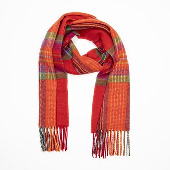 john hanly irish wool scarf short red orange plaid