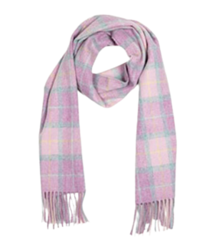 john hanly irish wool scarf short pink grey yellow check