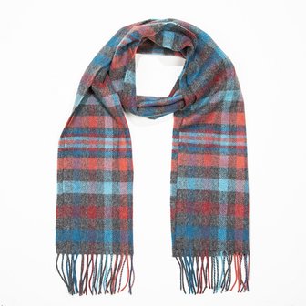 john hanly irish wool scarf medium grey aqua pink red check