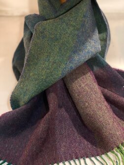 john hanly irish wool scarf medium green mix purple herringbone stripe