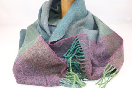 john hanly irish wool scarf medium green mix purple herringbone stripe
