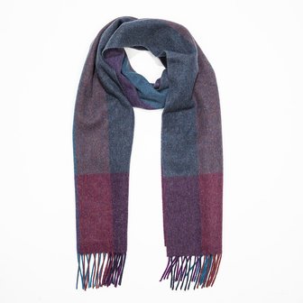 john hanly irish wool scarf medium navy rust teal purple herringbone stripe