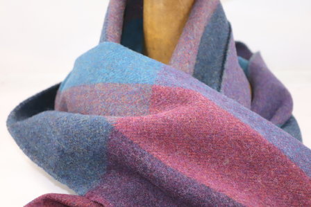 john hanly irish wool scarf medium navy rust teal purple herringbone stripe