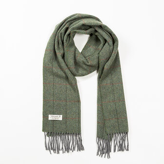 john hanly Irish wool scarf medium green charcoal grey red stripe