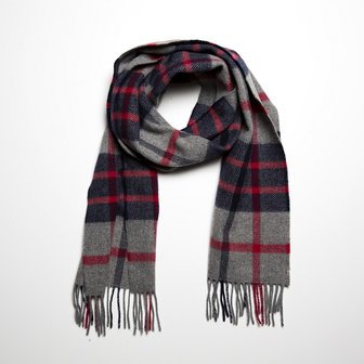 john hanly irish wool scarf short grey navy red check