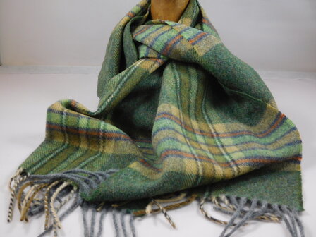 john hanly irish wool scarf long dark green mint mustard check