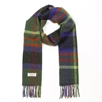 john hanly irish wool scarf long charcoal green indigo check