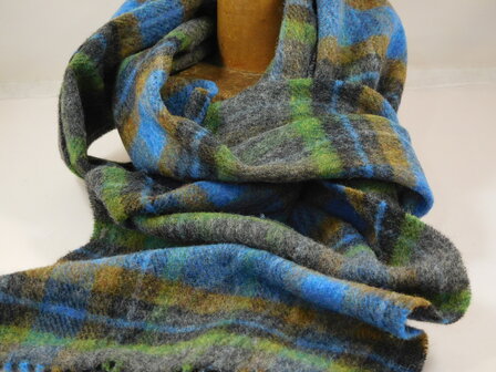 john hanly irish wool scarf long green blue and burnt orange check