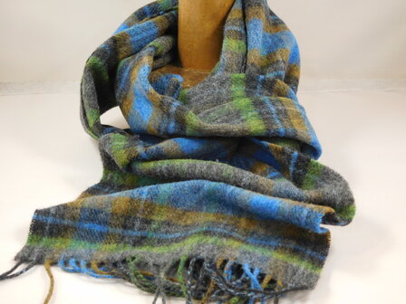 john hanly irish wool scarf long green blue and burnt orange check