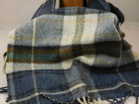 john hanly irish wool scarf short grey denim tartan