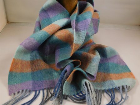 john hanly irish wool scarf long mint orange heather block