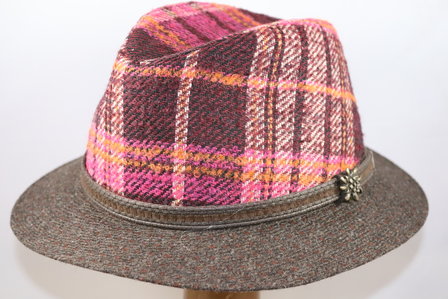 Jos van Dijck Fedora Tweedhoed Plaid Magenta Bruin