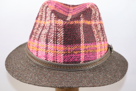 Jos van Dijck Fedora Tweedhoed Plaid Magenta Bruin