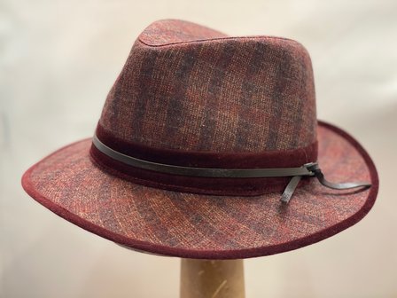 Jos van Dijck Fedora Tweedhoed Plaid Bordeaux