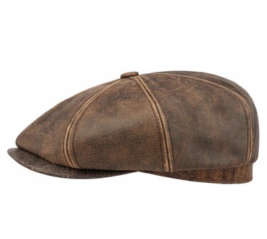 stetson hatteras newsboy cap lambskin leather distressed beige