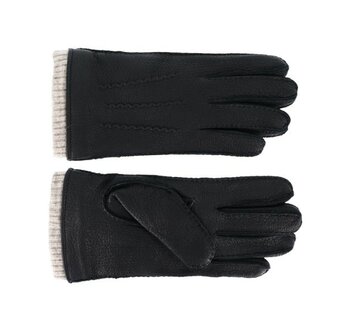 fiebig handschoenen leder met gebreide manchetten zwart