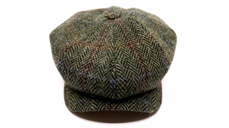 Wigens newsboy retro cap wool herringbone harris tweed hunter green