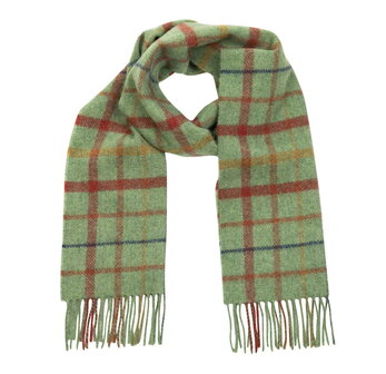 john hanly irish wool scarf short green rust overcheck
