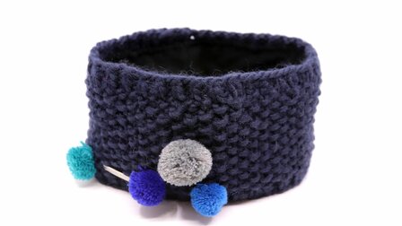 seeberger knitted hoofdband wolmix pompom marine blauw