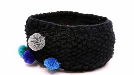 seeberger knitted hoofdband wolmix pompom zwart