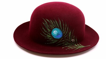 panizza bespoke furfelt hat burgundy peacock handpainted detail