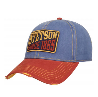 stetson baseball cap cotton since 1865 vintage destressed look blue rust yellow 