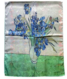 onkar dubbelzijdig sjaal zijdemix irissen en bloemenveld