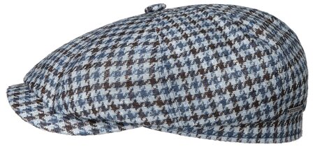 stetson newsboy cap hatteras wool and silk cerruti houndstooth blue grey brown