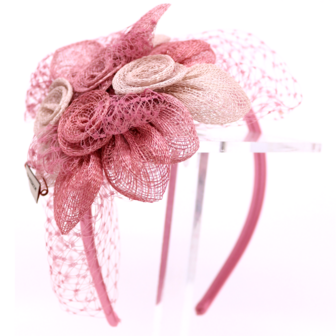 bedacht fascinator flowers sinamay en voile oud roze
