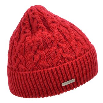 seeberger muts cable knit met omslag acrylmix wine red