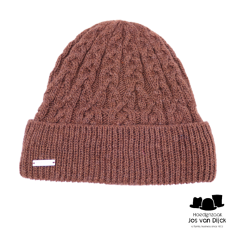 seeberger muts cable knit met omslag acrylmix nut brown