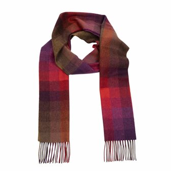 john hanly irish wool scarf long brown red purple block check