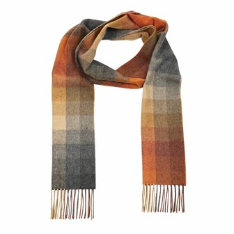 john hanly irish wool scarf long orange grey beige multi block