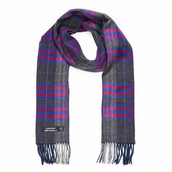 john hanly irish cashmere wool scarf grey blue red check