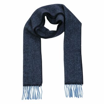 john hanly irish cashmere merino scarf blue navy herringbone
