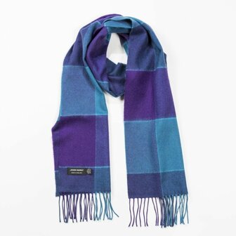 john hanly merino luxury wool scarf blue purple block check