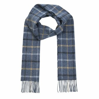 john hanly irish wool scarf short grey beige blue black overcheck