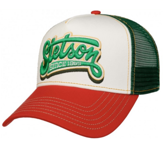stetson trucker cap logo lettering green red